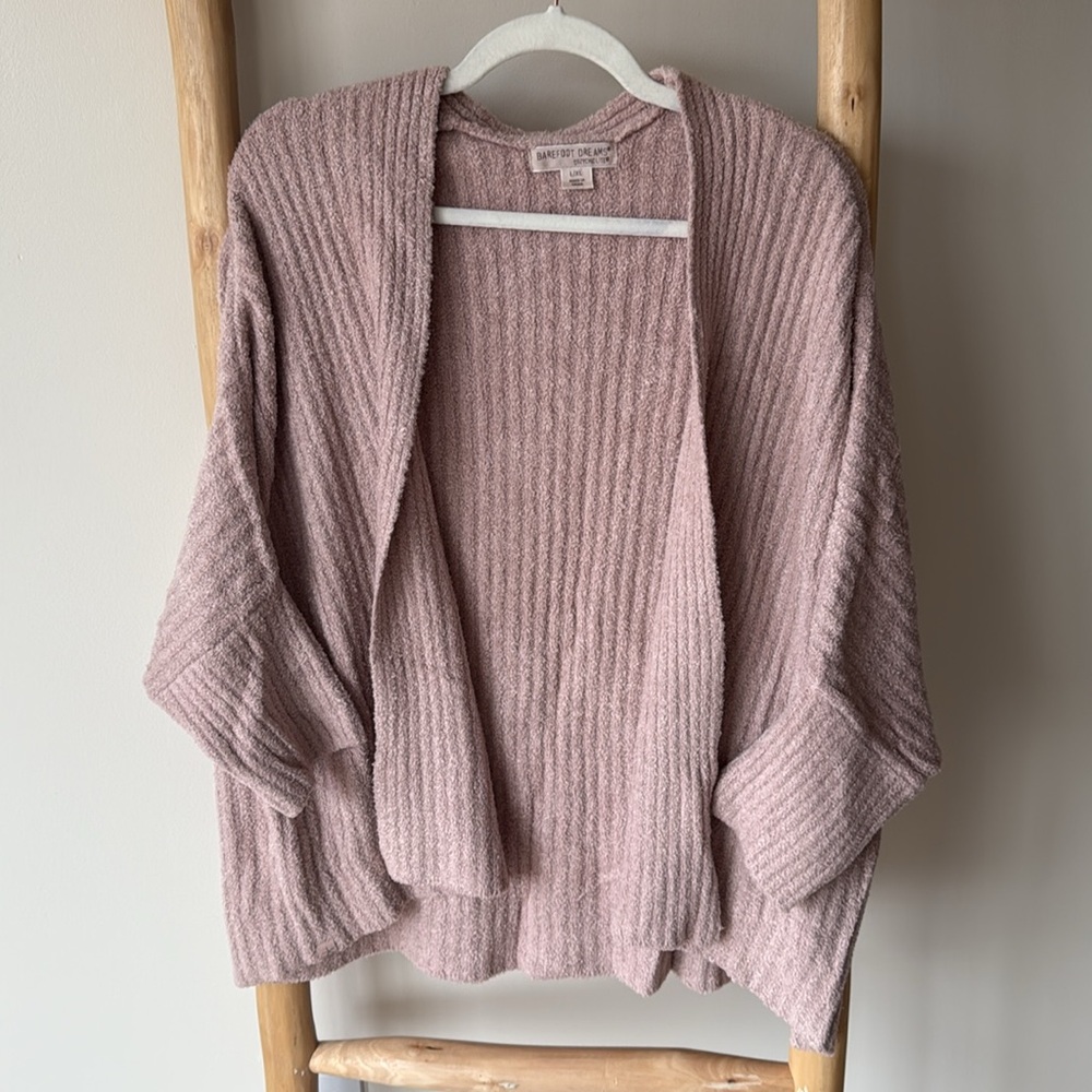 Barefoot Dreams CozyChic Lite Ribbed Shrug Cardigan Blush Pink Size L/XL - Picture 2 of 9